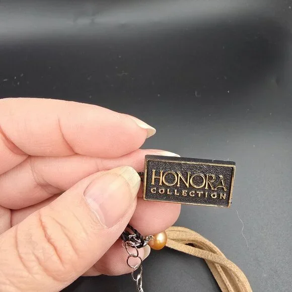 NWT Honora Multi-Color Cultured  Pearl Necklace Tan Cord Adjustable Box & Bag - Picture 5 of 10
